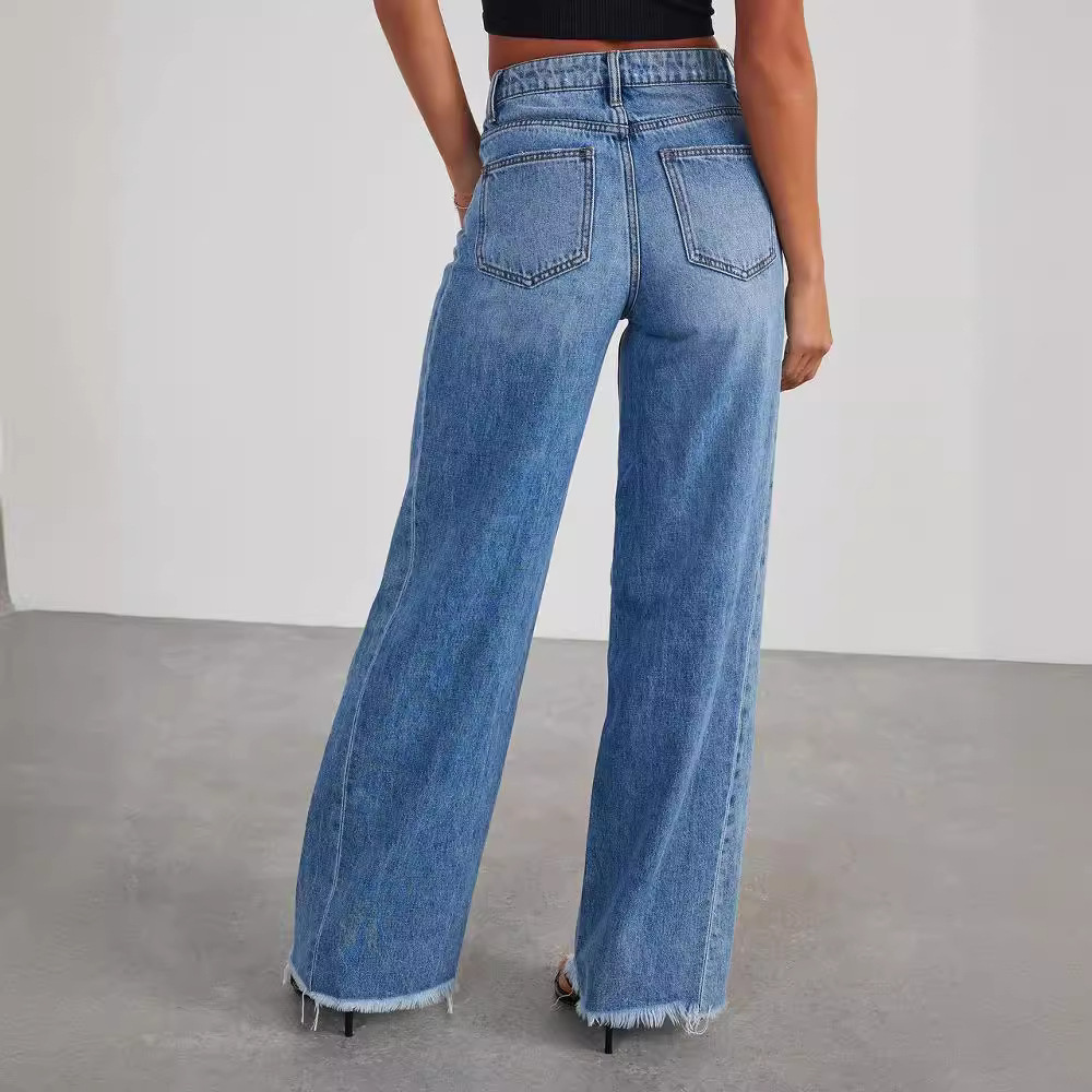 Jeans Donna Lavaggio Vintage Taglio Dritto Ampio