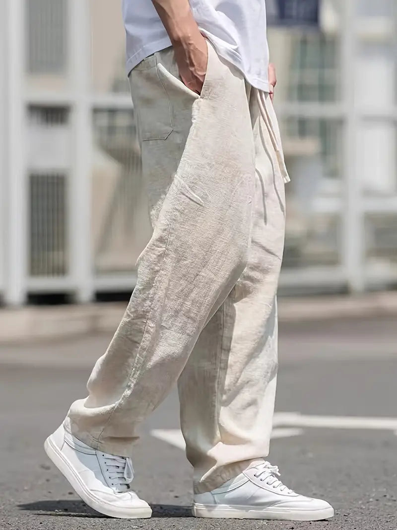 Pantaloni Lino Uomo Baggy Estivi Comodi