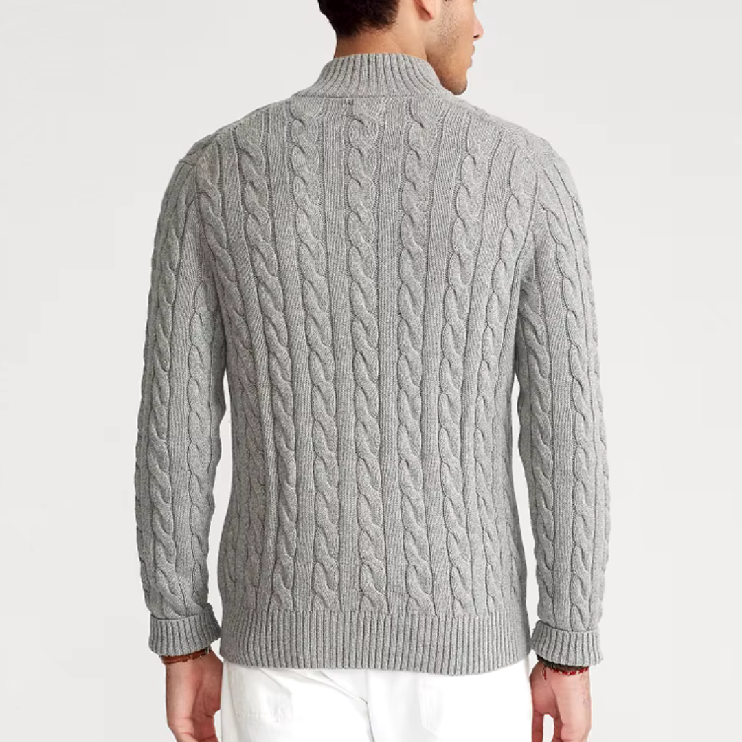 Maglione Uomo Mezza Zip Treccia Collo Alto