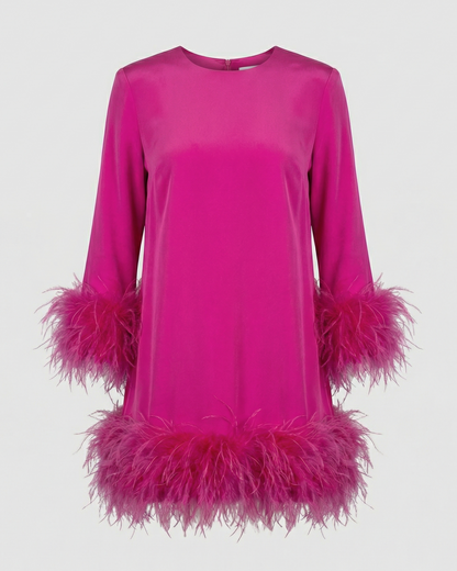 Abito Mini Donna con Piume Asimmetrico
