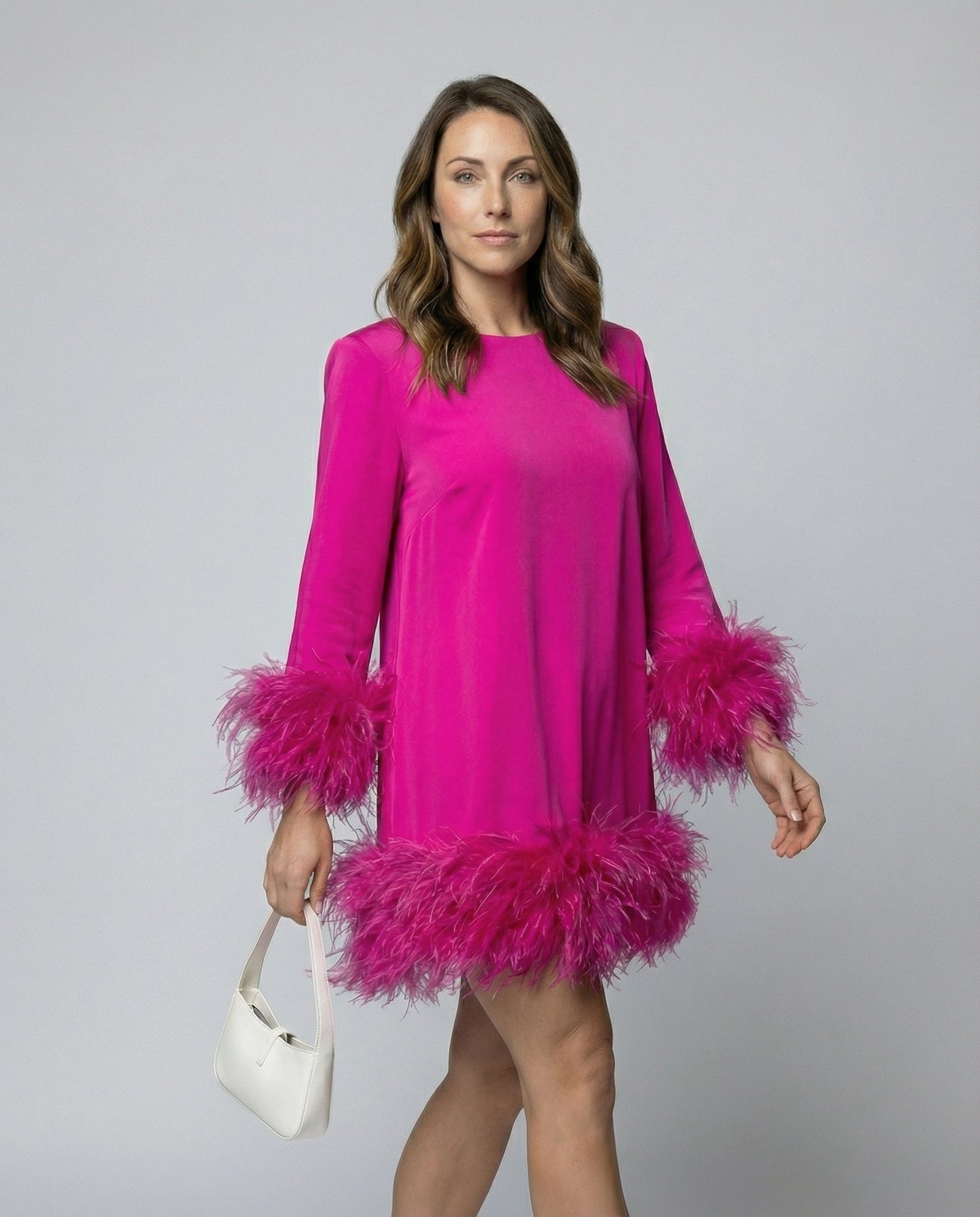 Abito Mini Donna con Piume Asimmetrico - Brentozzi