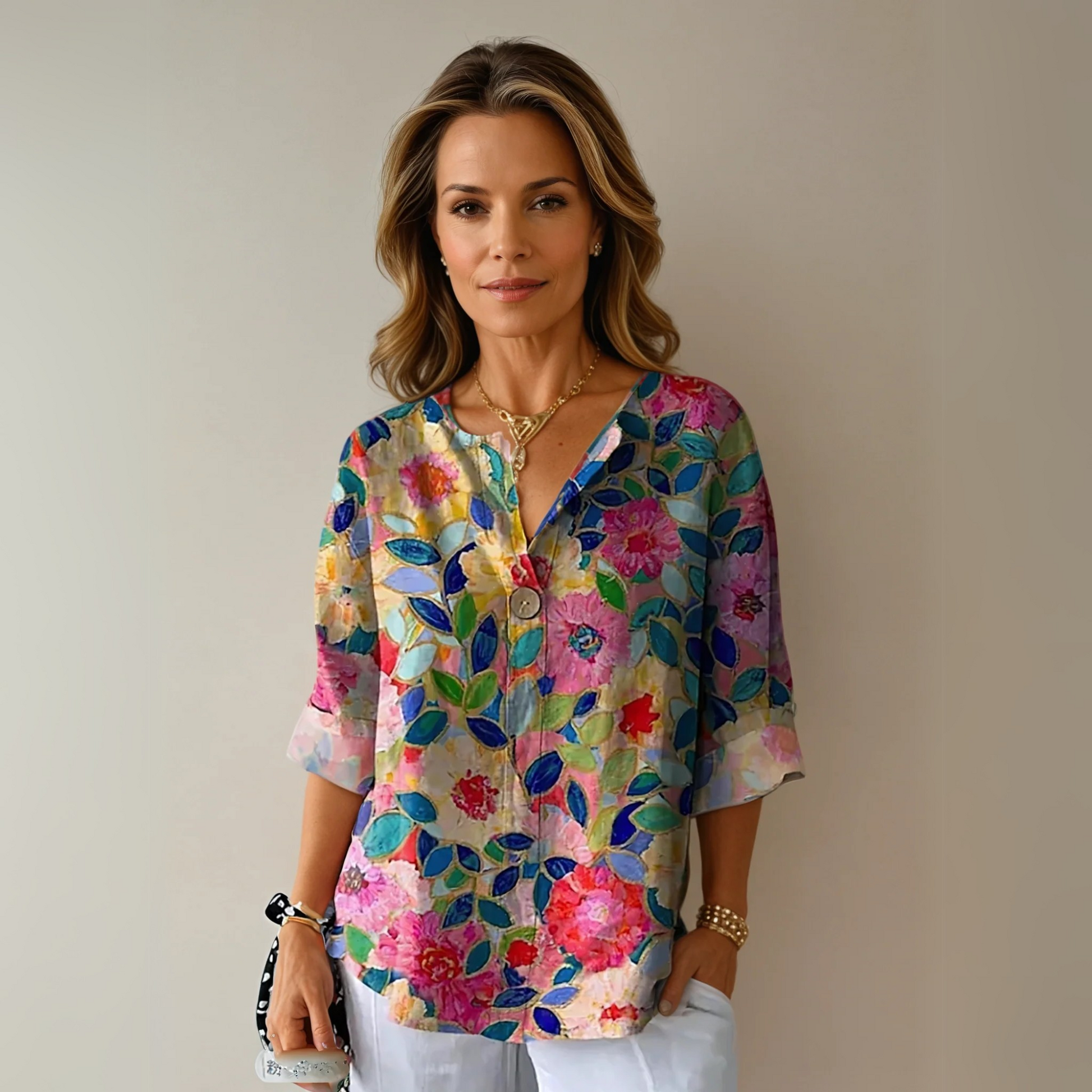 Camicetta Donna in Tessuto Leggero Stampa Floreale Vestibilità - Vesarelli