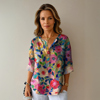 Camicetta Donna in Tessuto Leggero Stampa Floreale Vestibilità - Vesarelli