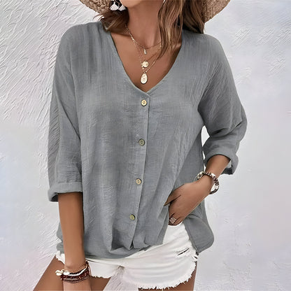 Camicetta Donna Elegante Estiva Scollo a V con Maniche Arrotolate - Camicette Donna per Ogni Occasione 3