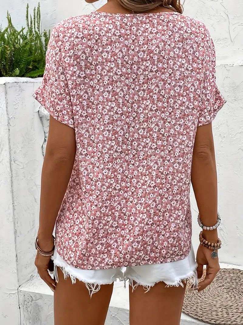 Camicetta da donna elegante con stampa floreale, leggera e versatile per l'estate 1