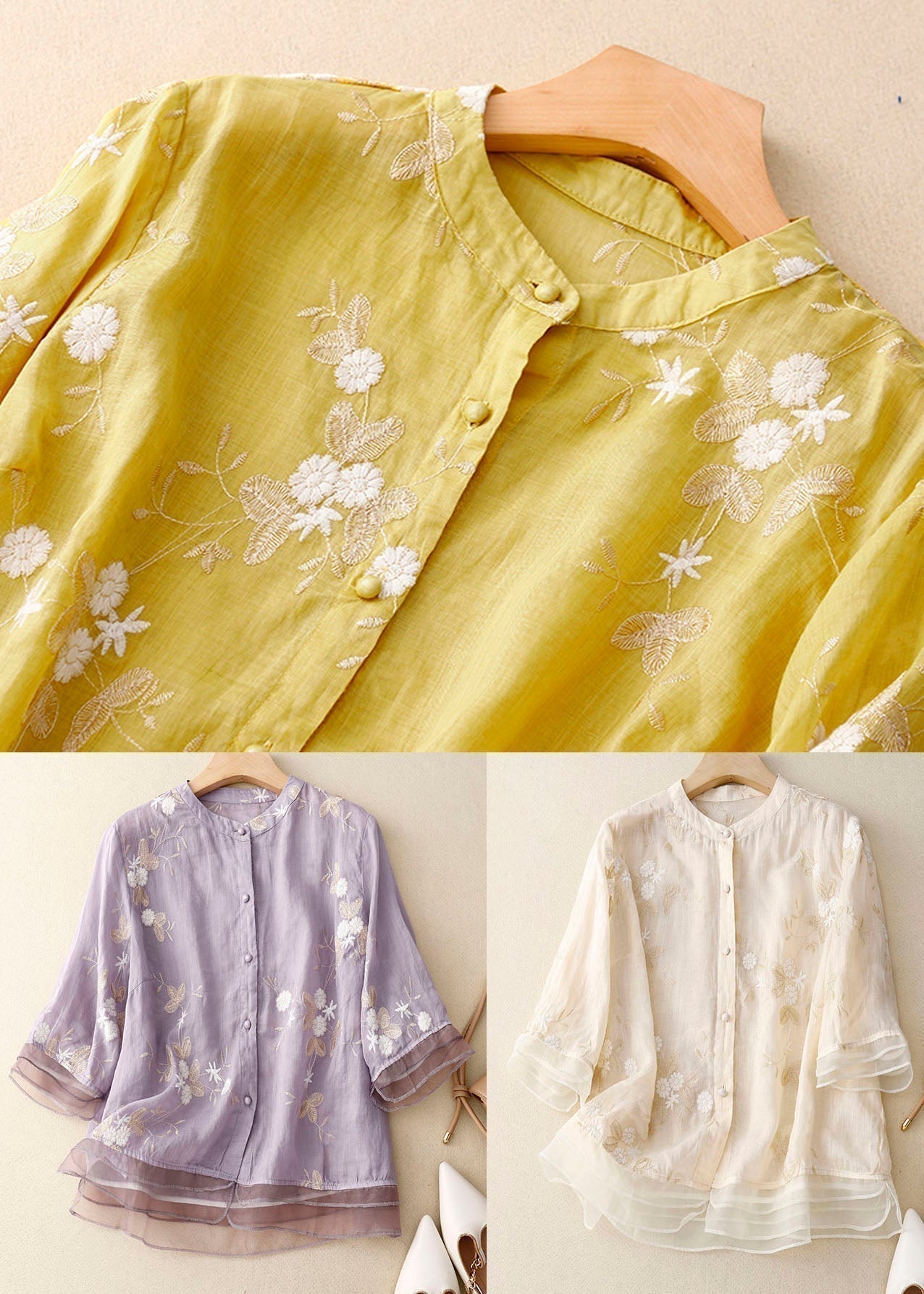 Camicia Donna Elegante con Ricami Floreali - Camicette Versatili per Ogni Occasione 8