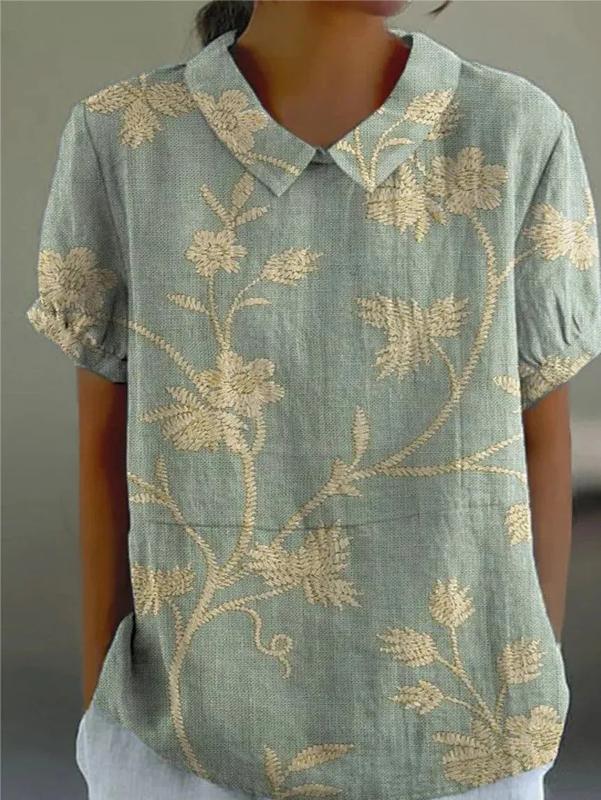 Camicia Donna in Cotone Floreale Manica Lunga Casual Elegante - Vesarelli