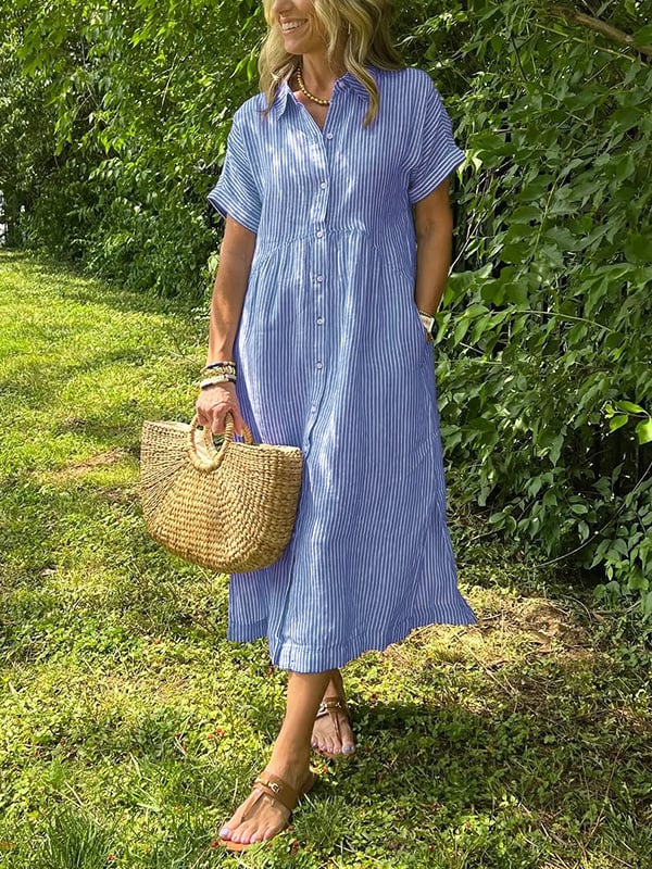 Camicia Lunga Donna a Righe Tessuto Leggero Vestibilità Regular - Vesarelli