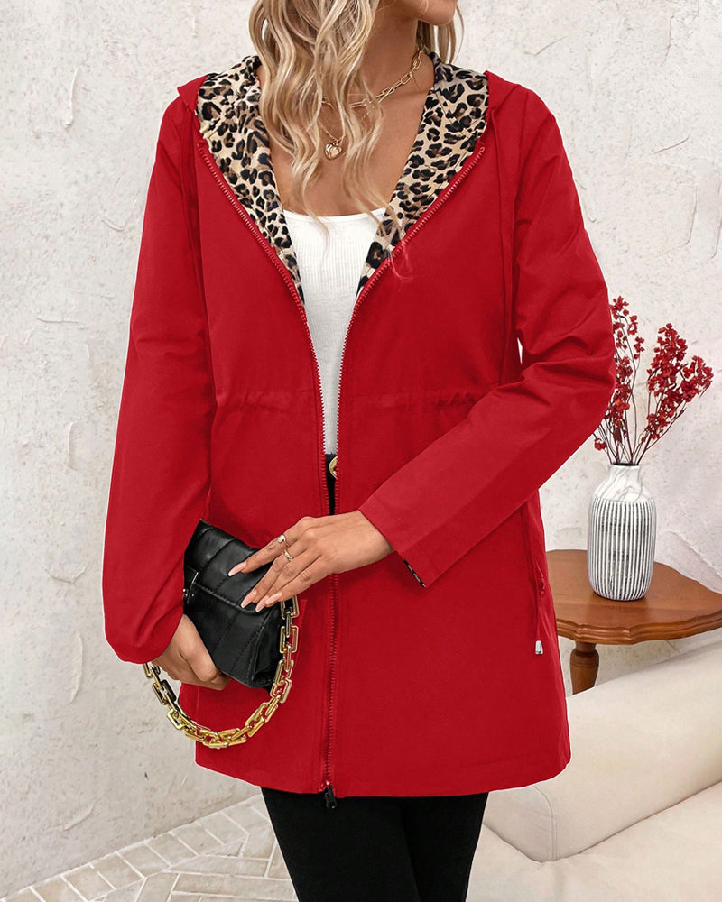 Cappotto Reversibile Donna Elegante con Stampa Leopardata per Stagione Calda 8
