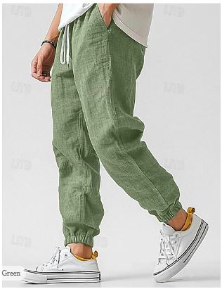 Pantaloni Lino Uomo Vestibilità Ampia Coulisse Tasche