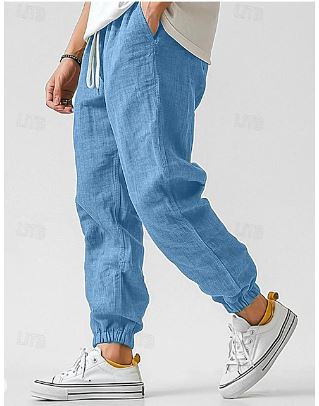 Pantaloni Lino Uomo Vestibilità Ampia Coulisse Tasche - Brentozzi