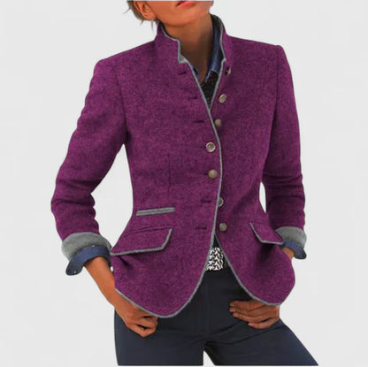 Cardigan Donna con Collo Alto e Chiusura a Bottoni