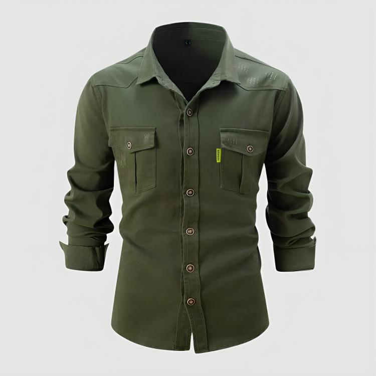 Camicia Cargo Uomo Manica Lunga Slim Fit con Bottoni - Brentozzi