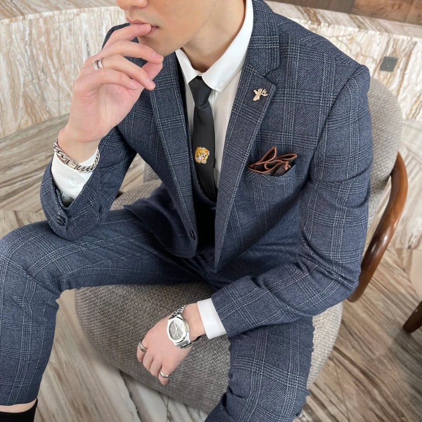 Completo Tre Pezzi Uomo Slim Fit Fantasia Quadri - Vesarelli