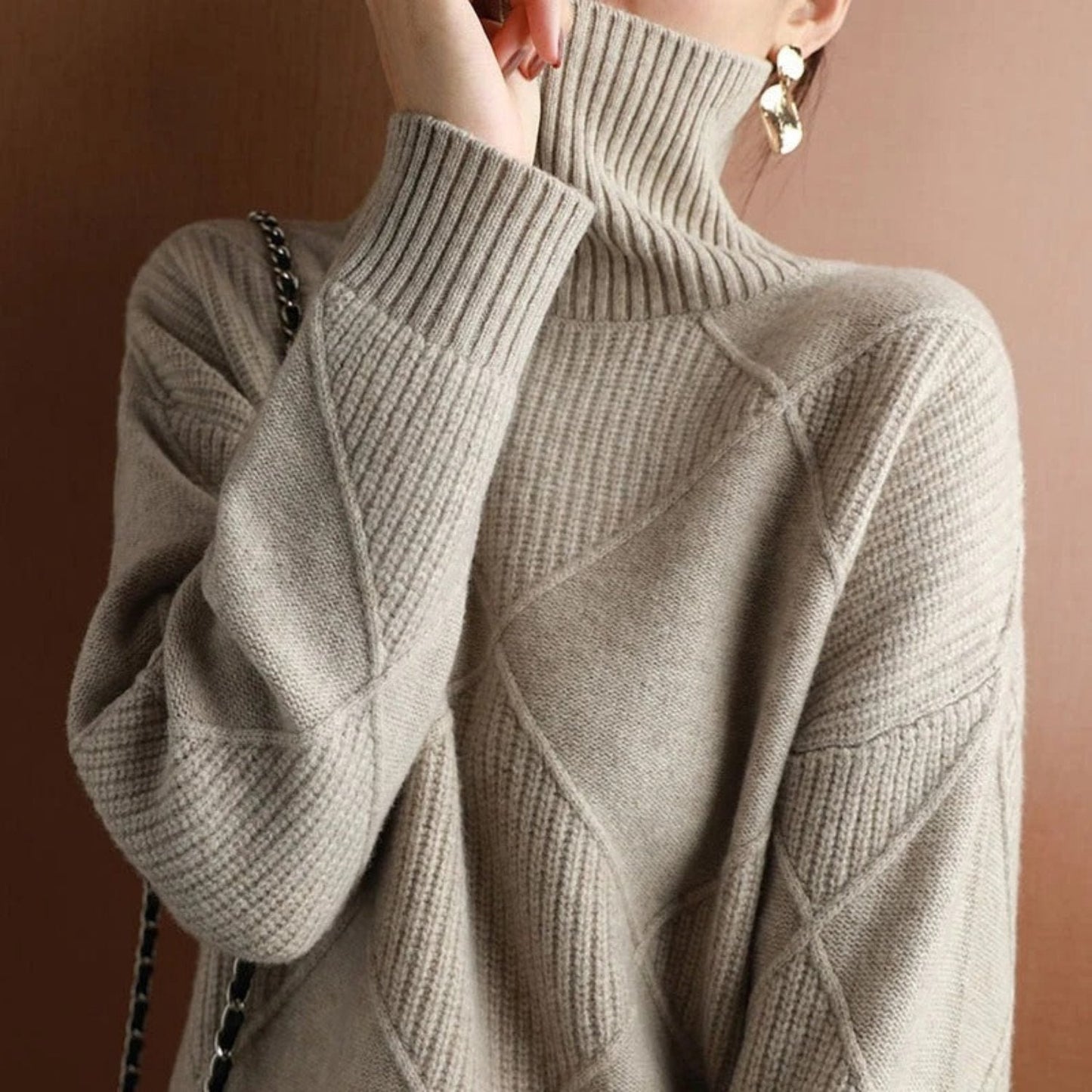 Maglione Donna in Cotone Collo Alto Classico Caldo Autunno Inverno