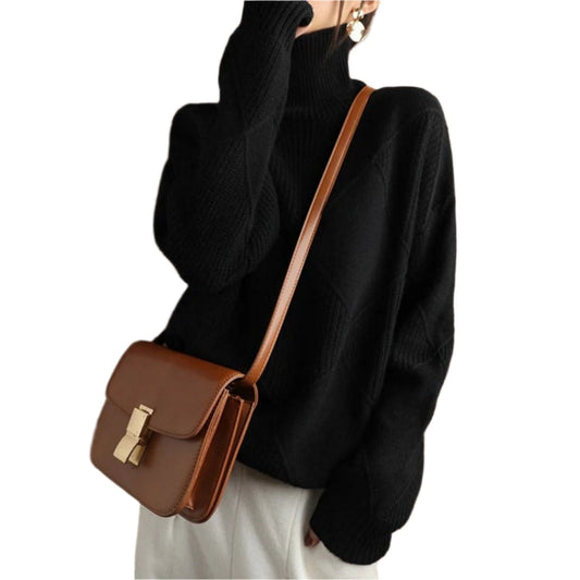 Maglione Donna in Cotone Collo Alto Classico Caldo Autunno Inverno - Brentozzi