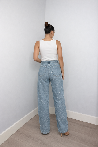 Pantaloni Donna Vita Alta con Dettagli Glitterati Slim