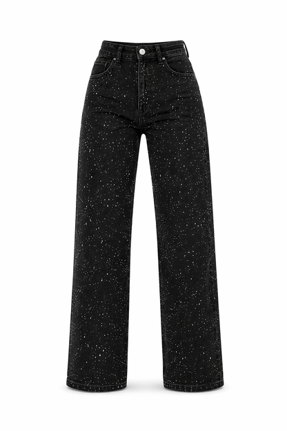 Pantaloni Donna Vita Alta con Dettagli Glitterati Slim