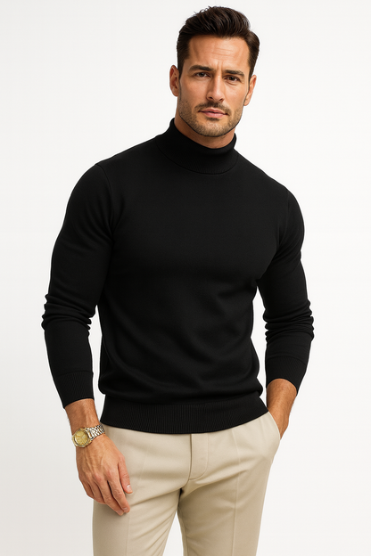 Maglione Uomo Dolcevita Manica Lunga Vestibilità Slim