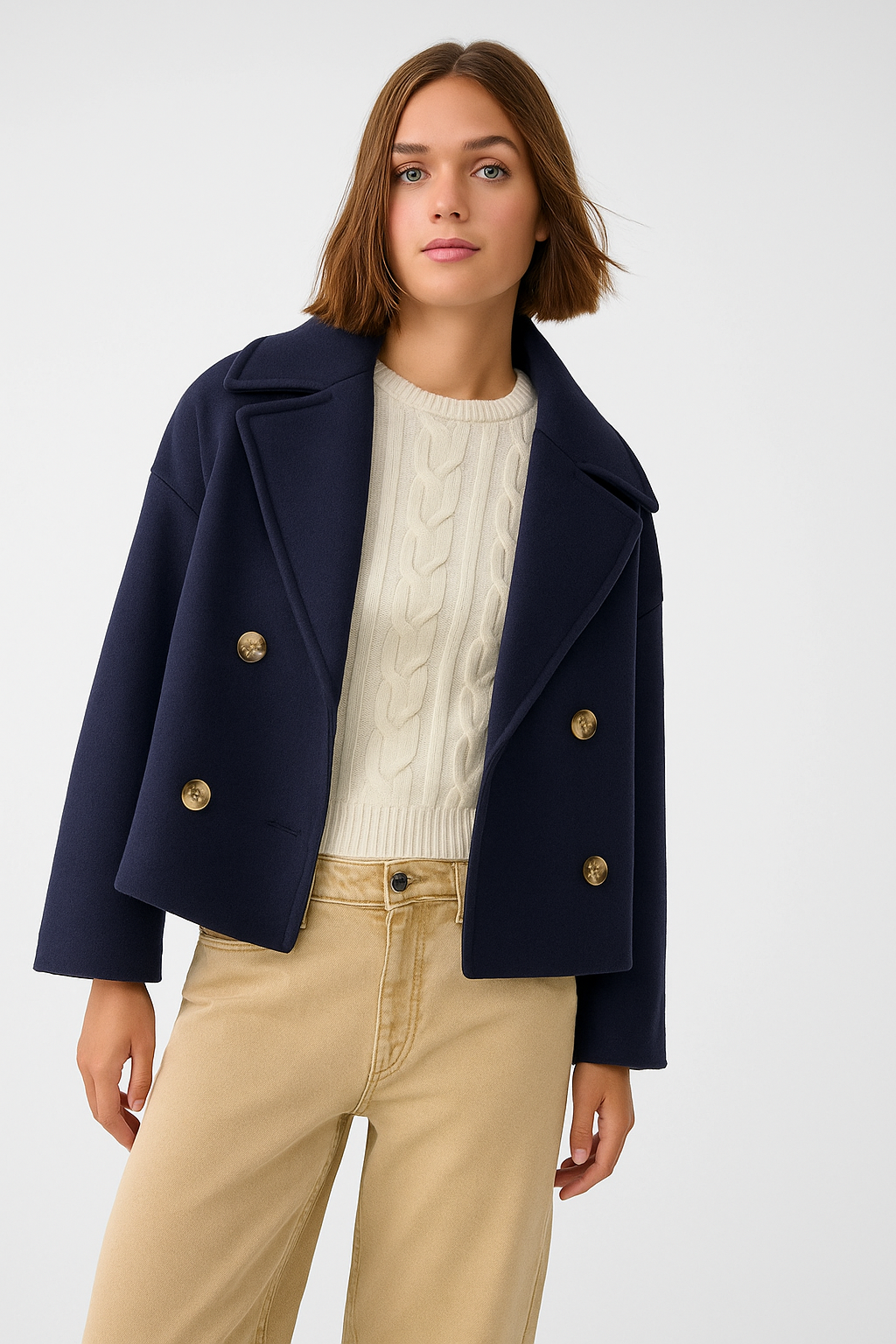 Cappotto Corto Donna Doppio Petto Stile Elegante