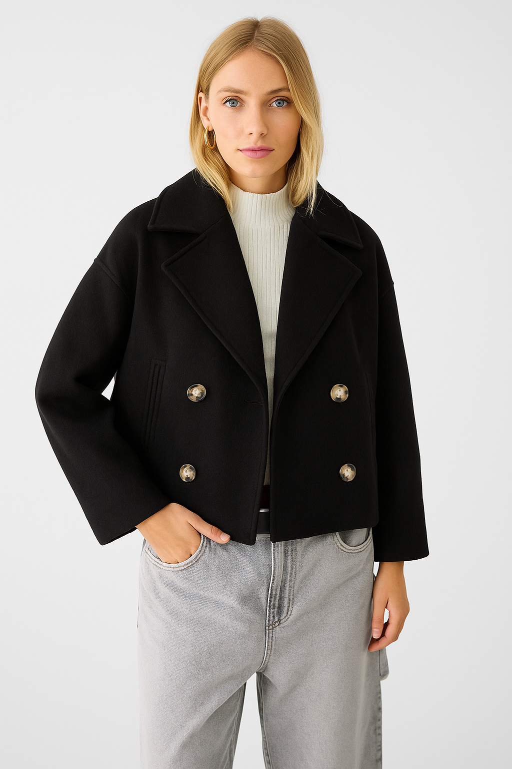 Cappotto Corto Donna Doppio Petto Stile Elegante