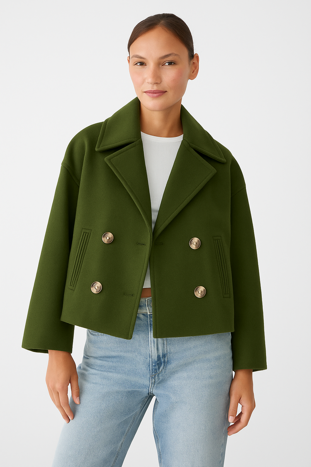 Cappotto Corto Donna Doppio Petto Stile Elegante