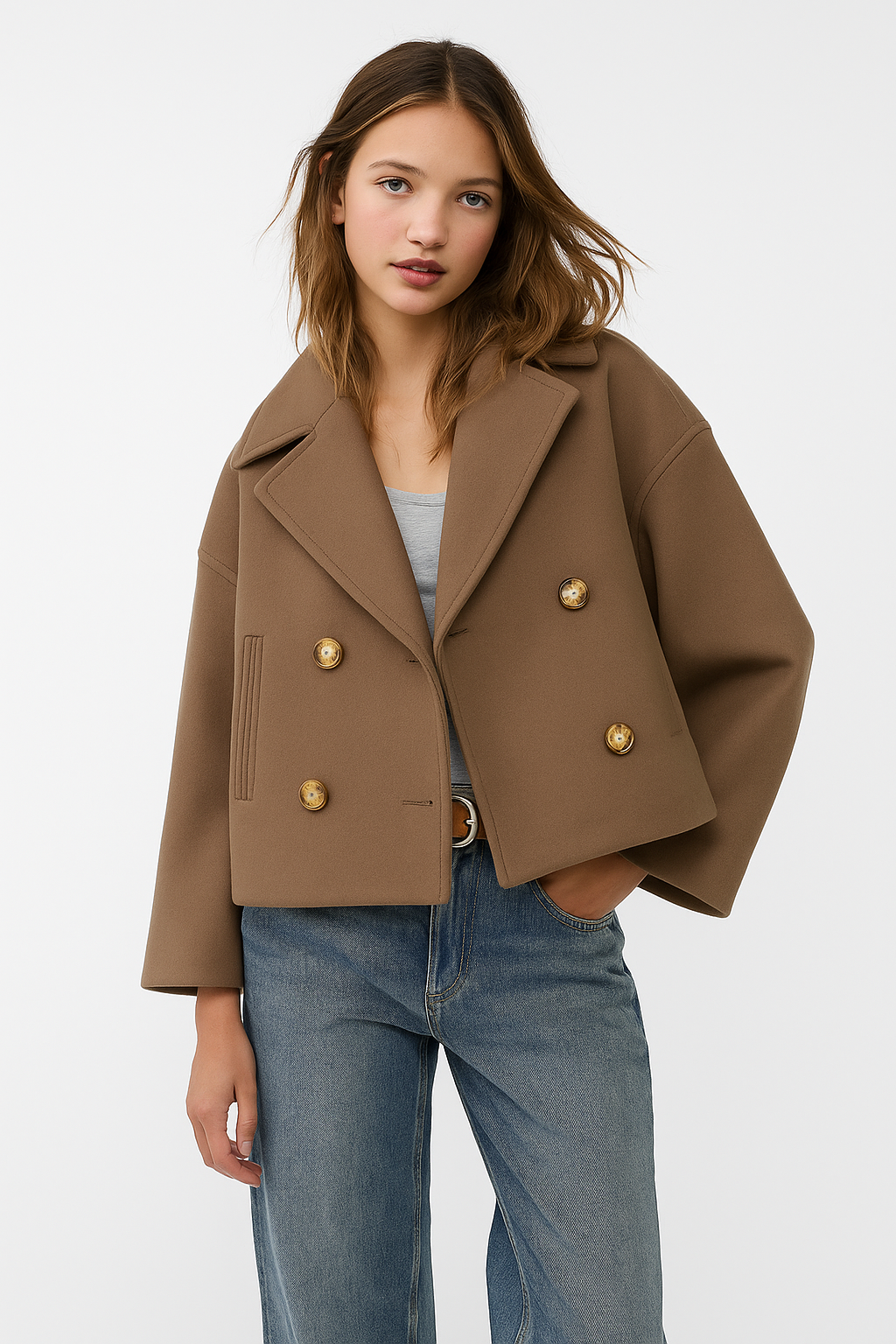 Cappotto Corto Donna Doppio Petto Stile Elegante
