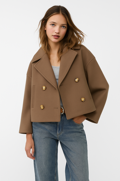 Cappotto Corto Donna Doppio Petto Stile Elegante