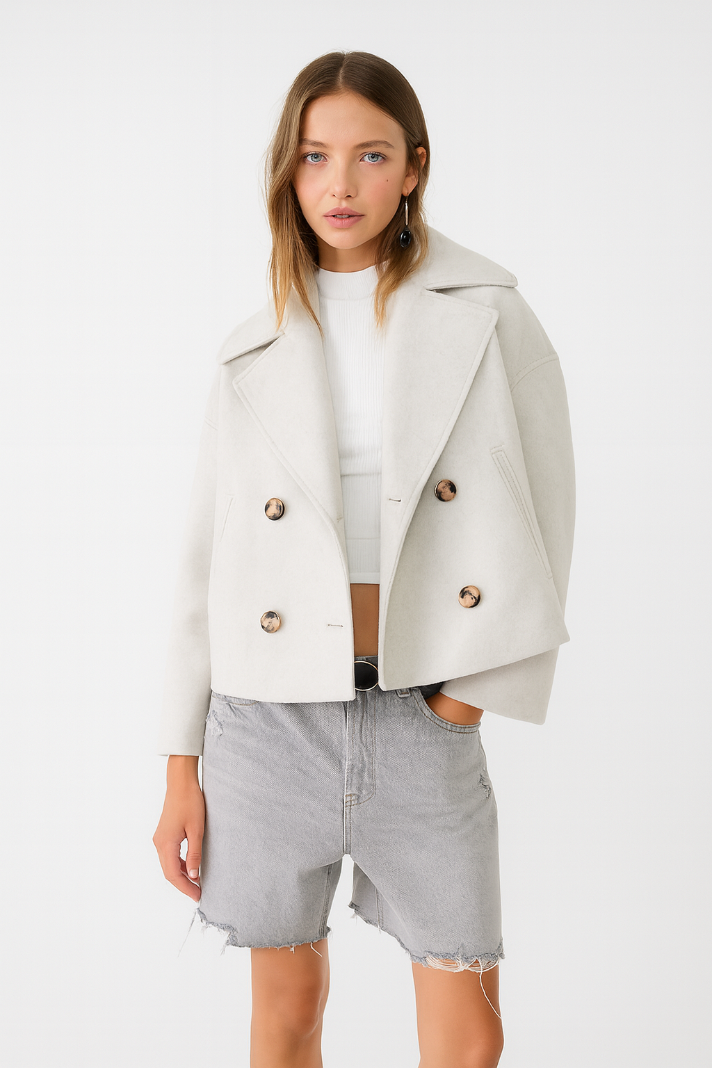 Cappotto Corto Donna Doppio Petto Stile Elegante