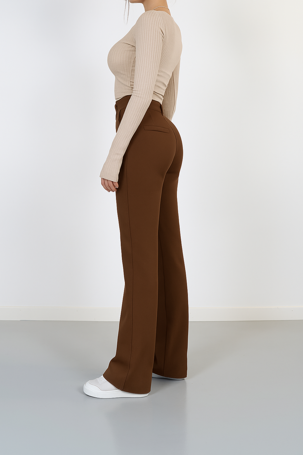 Pantaloni Donna Vita Alta Gamba Dritta