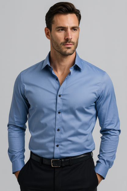 Camicia Uomo in Tessuto Elasticizzato Vestibilità Regular