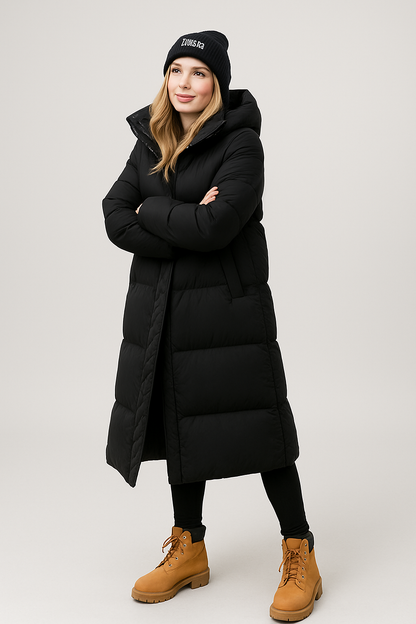 Cappotto Lungo Donna Imbottito Trapuntato con Cappuccio