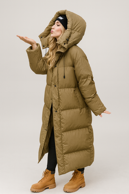 Cappotto Lungo Donna Imbottito Trapuntato con Cappuccio