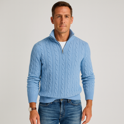 Maglione Uomo Mezza Zip Collo Alto con Polsini a Costine