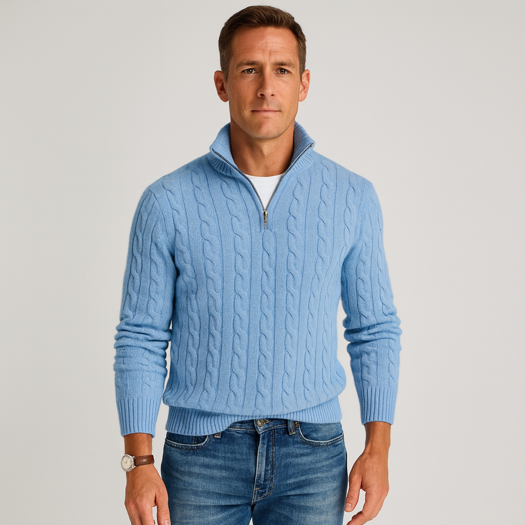 Maglione Uomo Collo Alto con Apertura Parziale