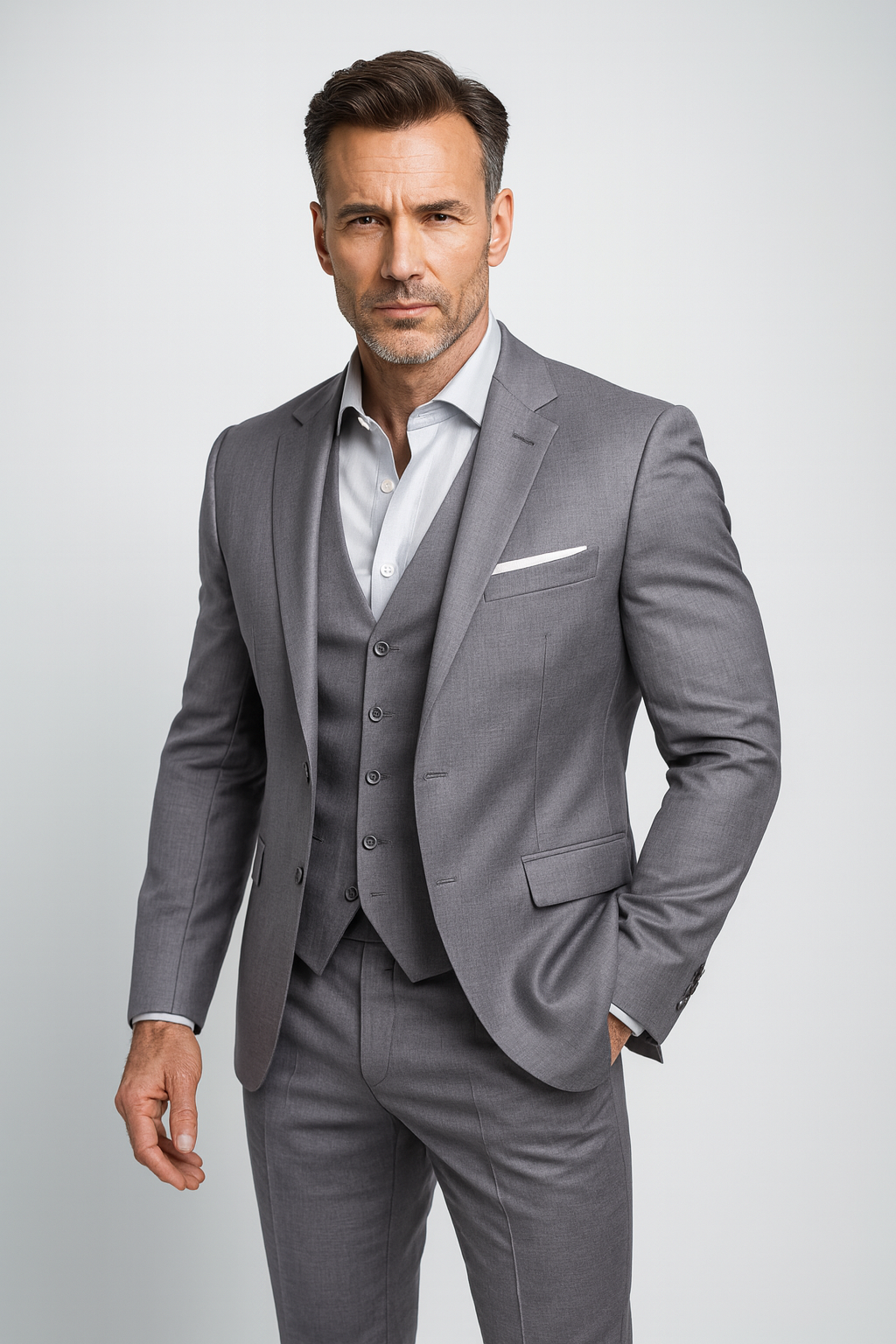 Completo Uomo Tre Pezzi Giacca Sfiancata Gilet Pantaloni