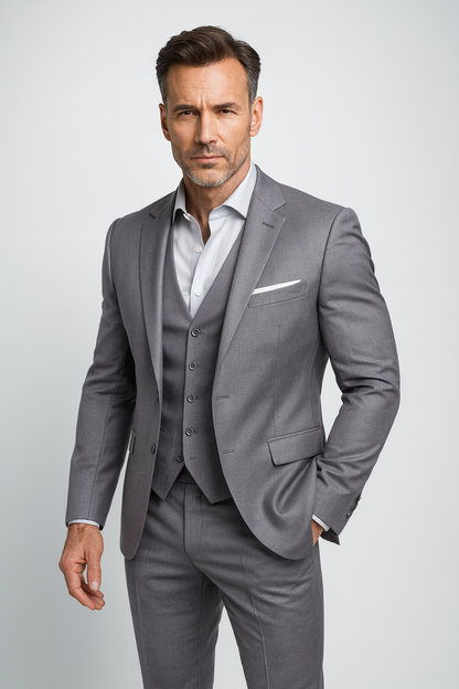 Completo Uomo Tre Pezzi Giacca Sfiancata Gilet Pantaloni