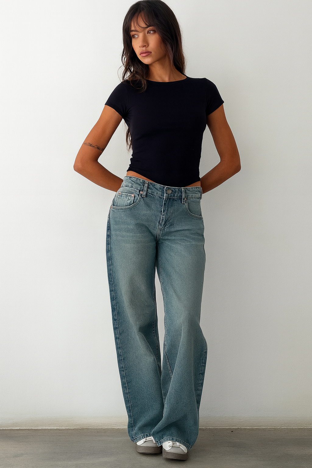 Jeans Donna Vita Media Gamba Larga