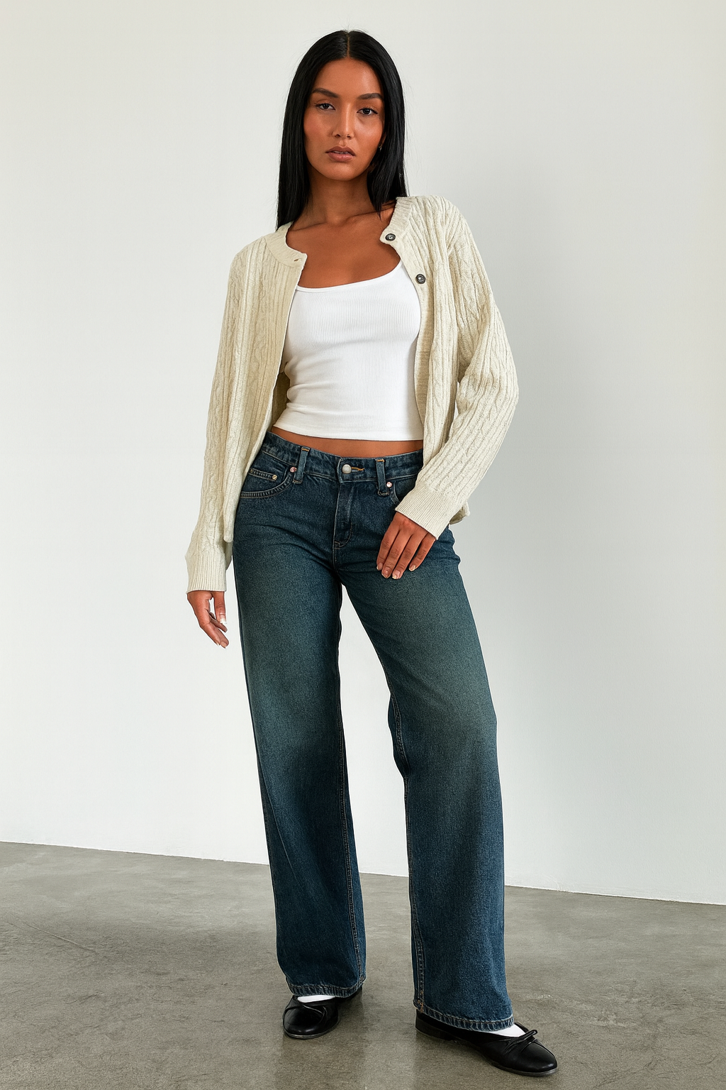 Jeans Donna Vita Media Gamba Larga