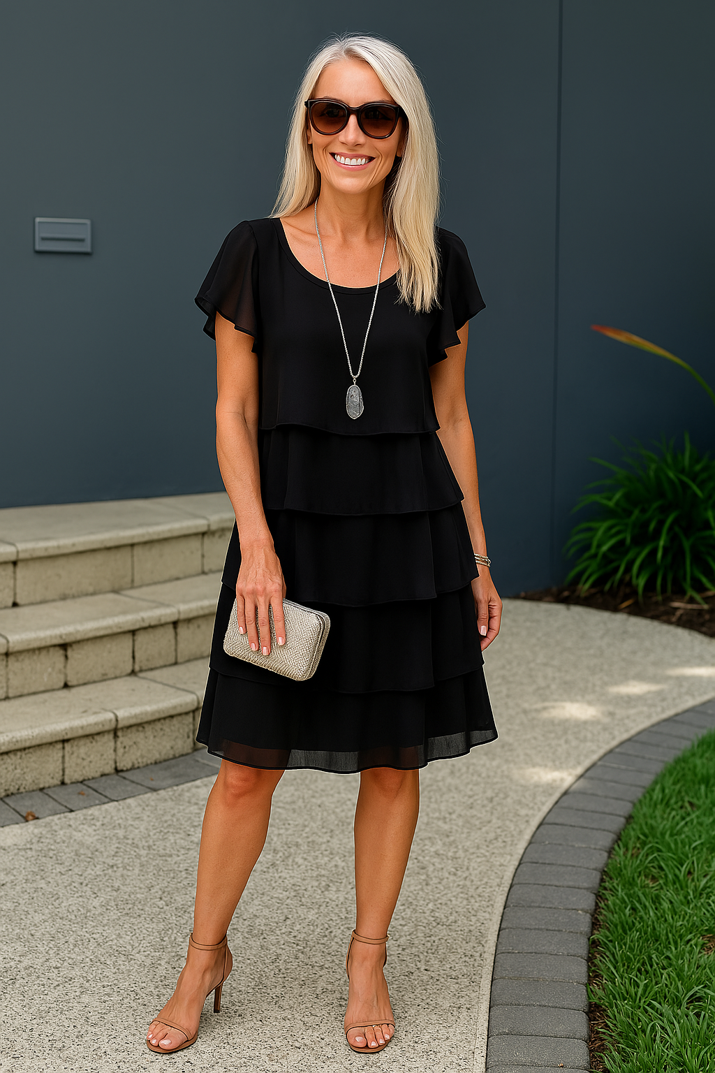 Abito Midi Donna con Balze e Volant per Occasioni Speciali