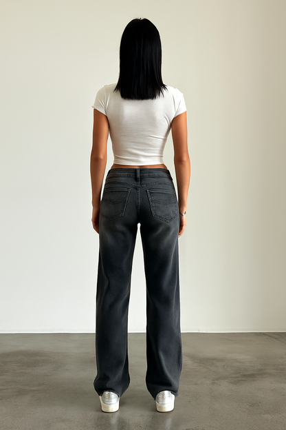 Jeans Donna Vita Media Gamba Larga