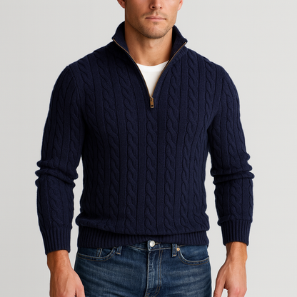 Maglione Uomo Collo Alto con Apertura Parziale
