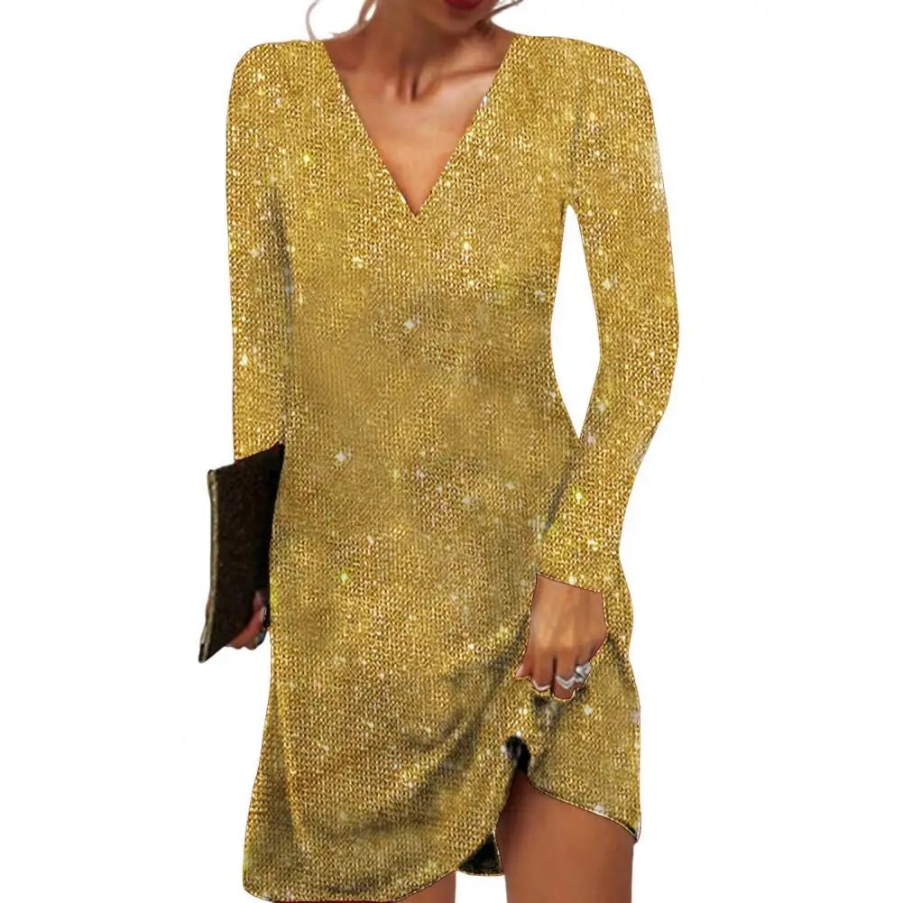 Abito Donna a Portafoglio con Scollo a V e Paillettes - Brentozzi