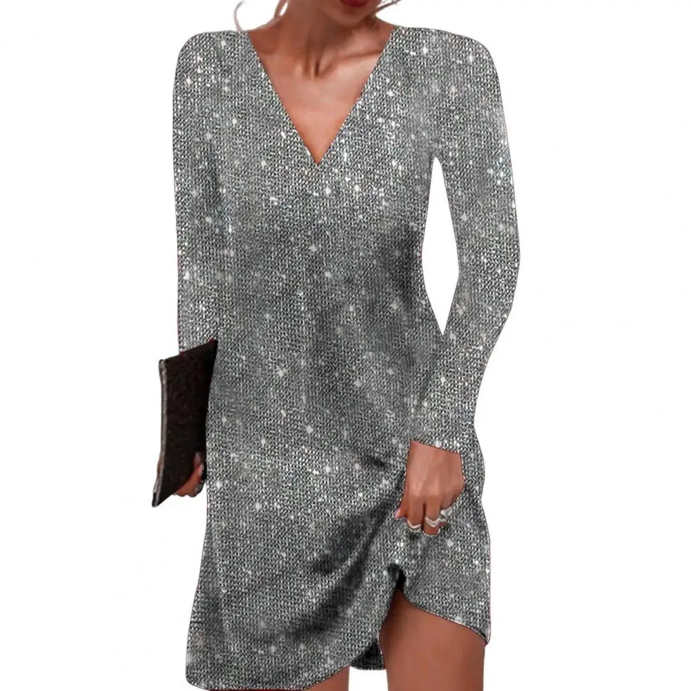Abito Donna a Portafoglio con Scollo a V e Paillettes