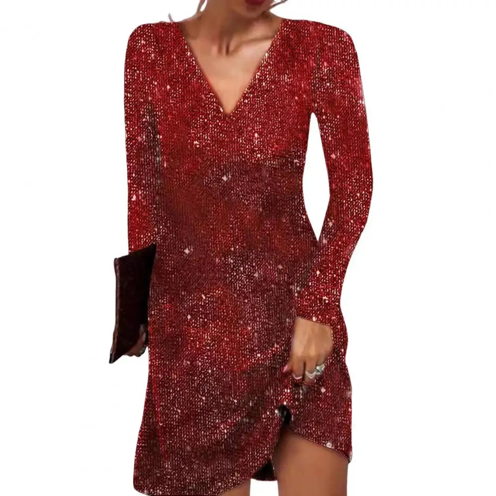 Abito Donna a Portafoglio con Scollo a V e Paillettes
