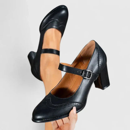 Clara | Scarpe Mary Jane Donna Primavera Tacco a Blocco Brogue Pelle 4