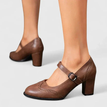 Clara | Scarpe Mary Jane Donna Primavera Tacco a Blocco Brogue Pelle 9