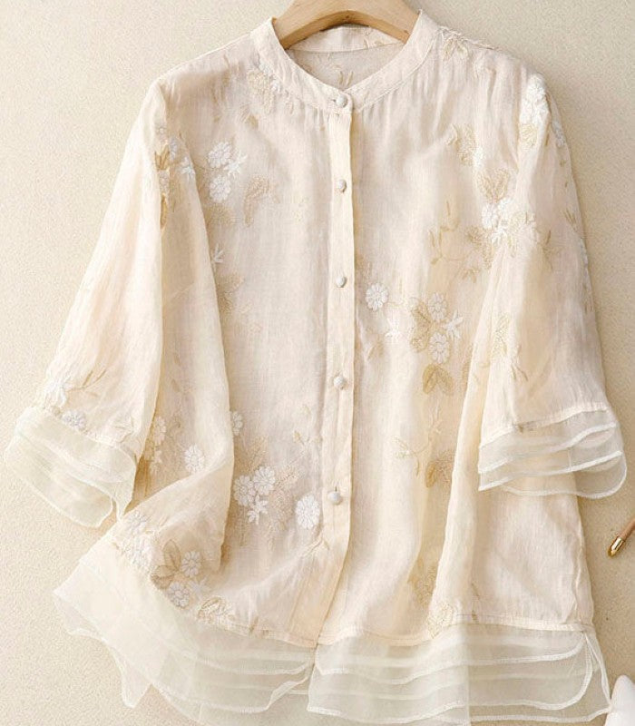 Blusa Donna Elegante con Ricamo Fine Manica Lunga - Brentozzi