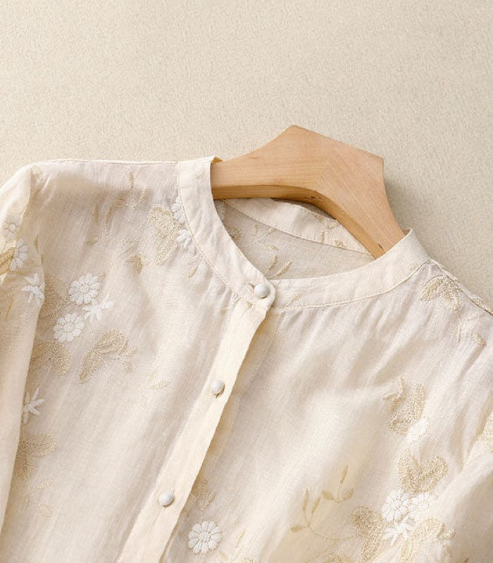 Blusa Donna Elegante con Ricamo Fine Manica Lunga