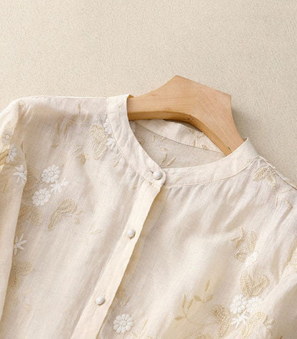 Blusa Donna Elegante con Ricamo Fine Manica Lunga